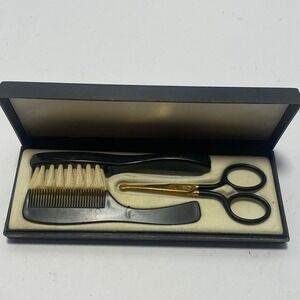 Vintage Moustache Grooming Set Mens Black Gold Excellent West Germany Kit
